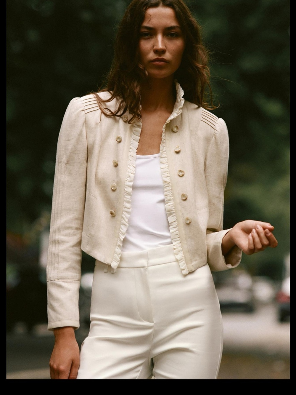 Zara Cream Ruffled Cropped Blazer - Picture 2 of 4